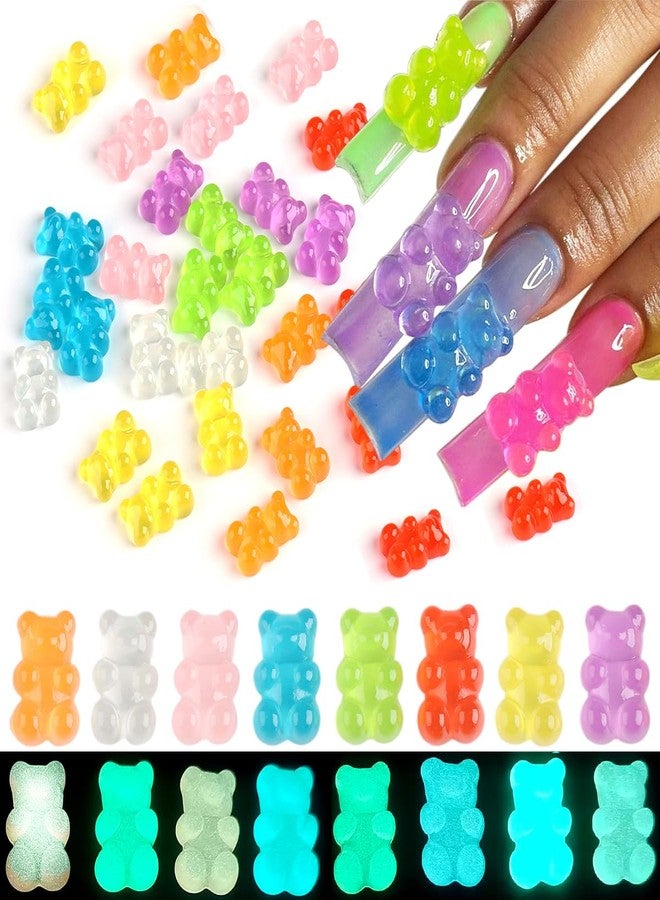 Fcozpjk Gummy Bear Nail Charms, 64PCS Flatback Resin Bear Charms, Glowing in The Dark Nail Decorations, Neon Fake Candy, Kawaii Nails Charms, Ornaments for Slime DIY Craft - Image 1